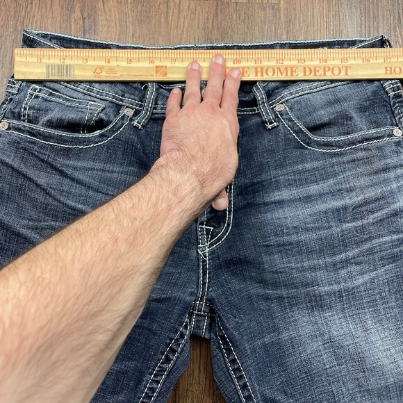 Salvage Mayhem Boot Regular Fit Jeans Men's 34S Blue Denim Buckle Pants Logo - Picture 6 of 10